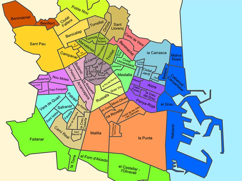 map Valencia areas